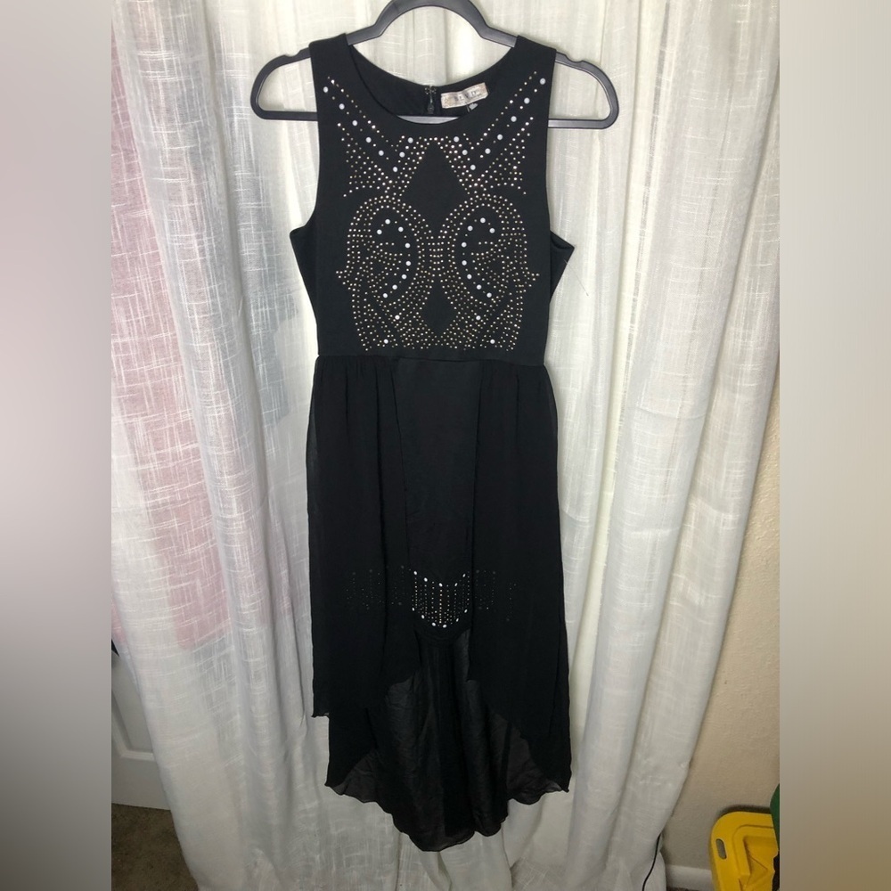 BLVD Black High Low Dress with Silver Accents